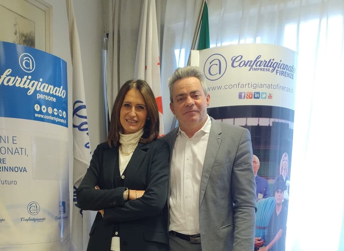 Serena Vavolo, neopresidente di Confartigianato Firenze, col segretario dell'associazione Jacopo Ferretti.