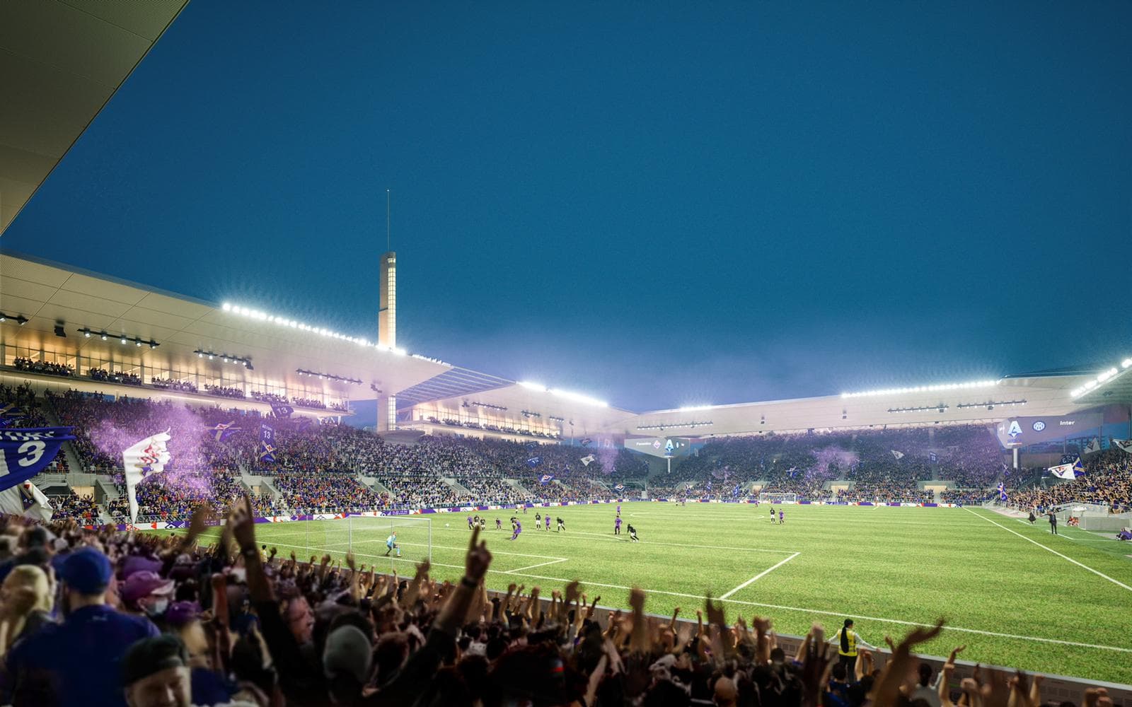 Un rendering del progetto di ristrutturazione dello stadio Artemio Franchi di Firenze