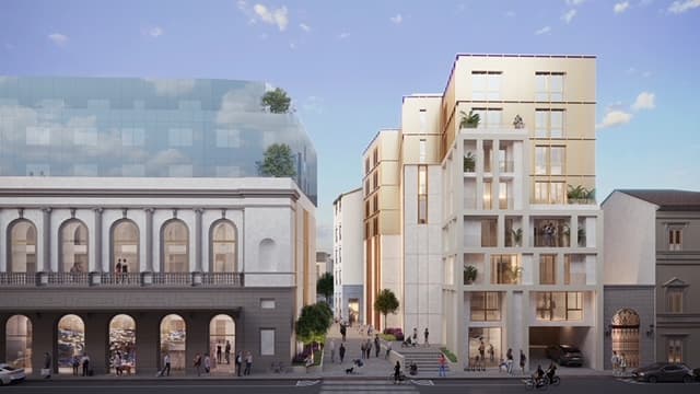 Il rendering degli appartamenti in costruzione al posto dell'ex Teatro Comunale di Firenze, che saranno dati in affitto con i servfizi alberghieri da Starhotels