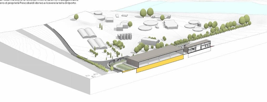 Il rendering del nuovo polo agroalimentare di Frescobaldi in località Le Sieci
