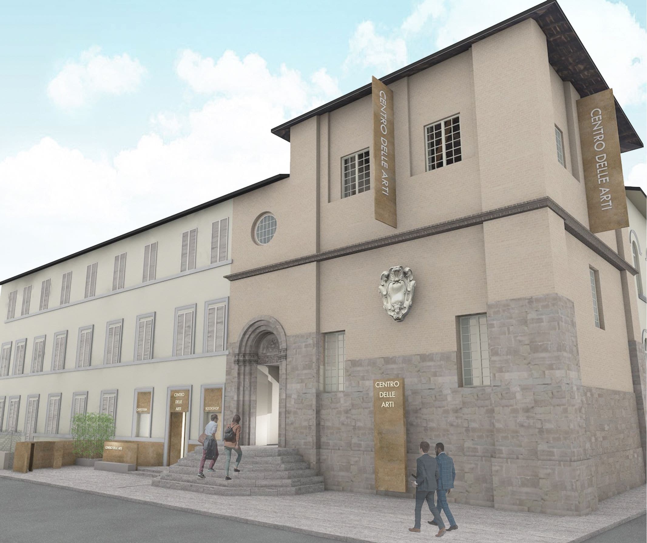 il rendering della facciata del futuro Centro delle Arti Lucca