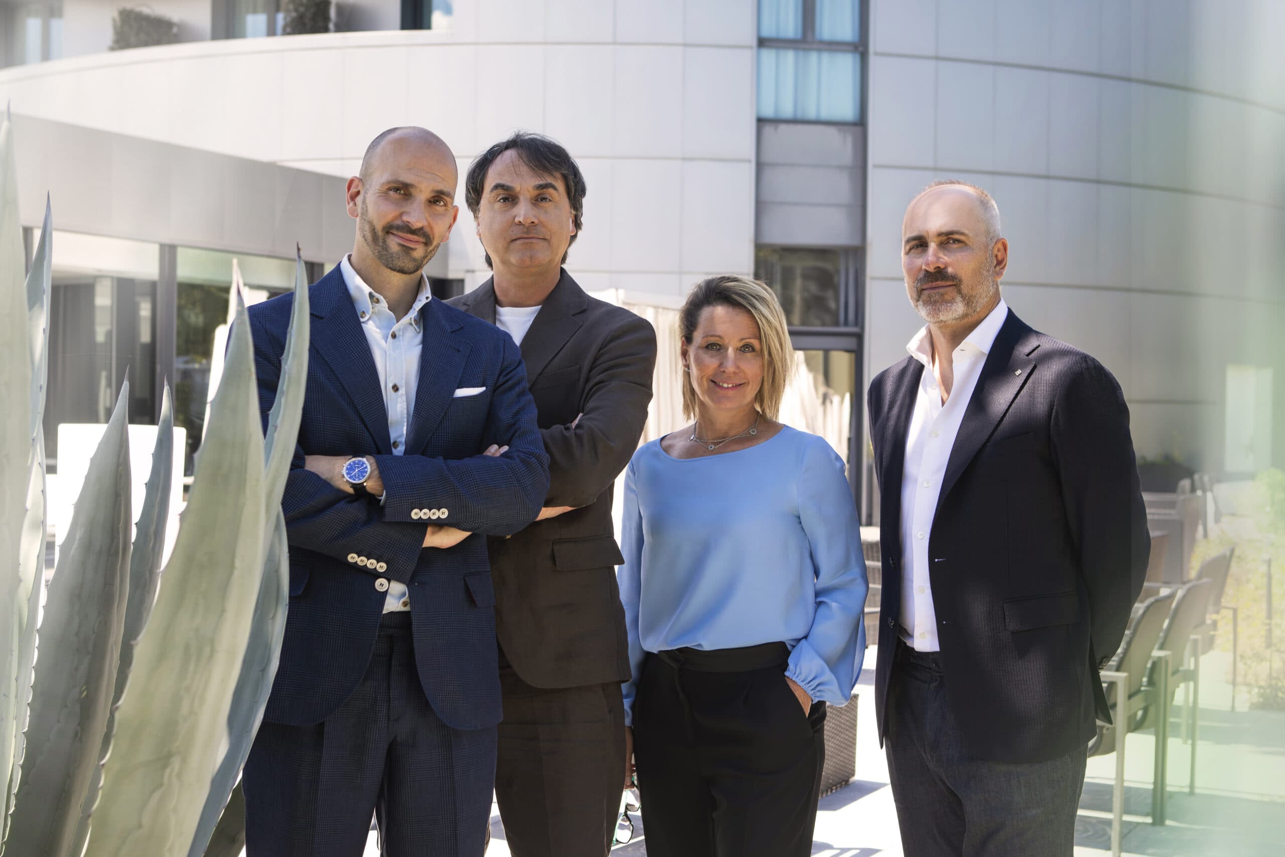 Da sinistra: Matteo De Angelis, general manager di YHub, Massimo Brandellero, Francesca Rulli, Cristian Iobbi, soci fondatori di YHub