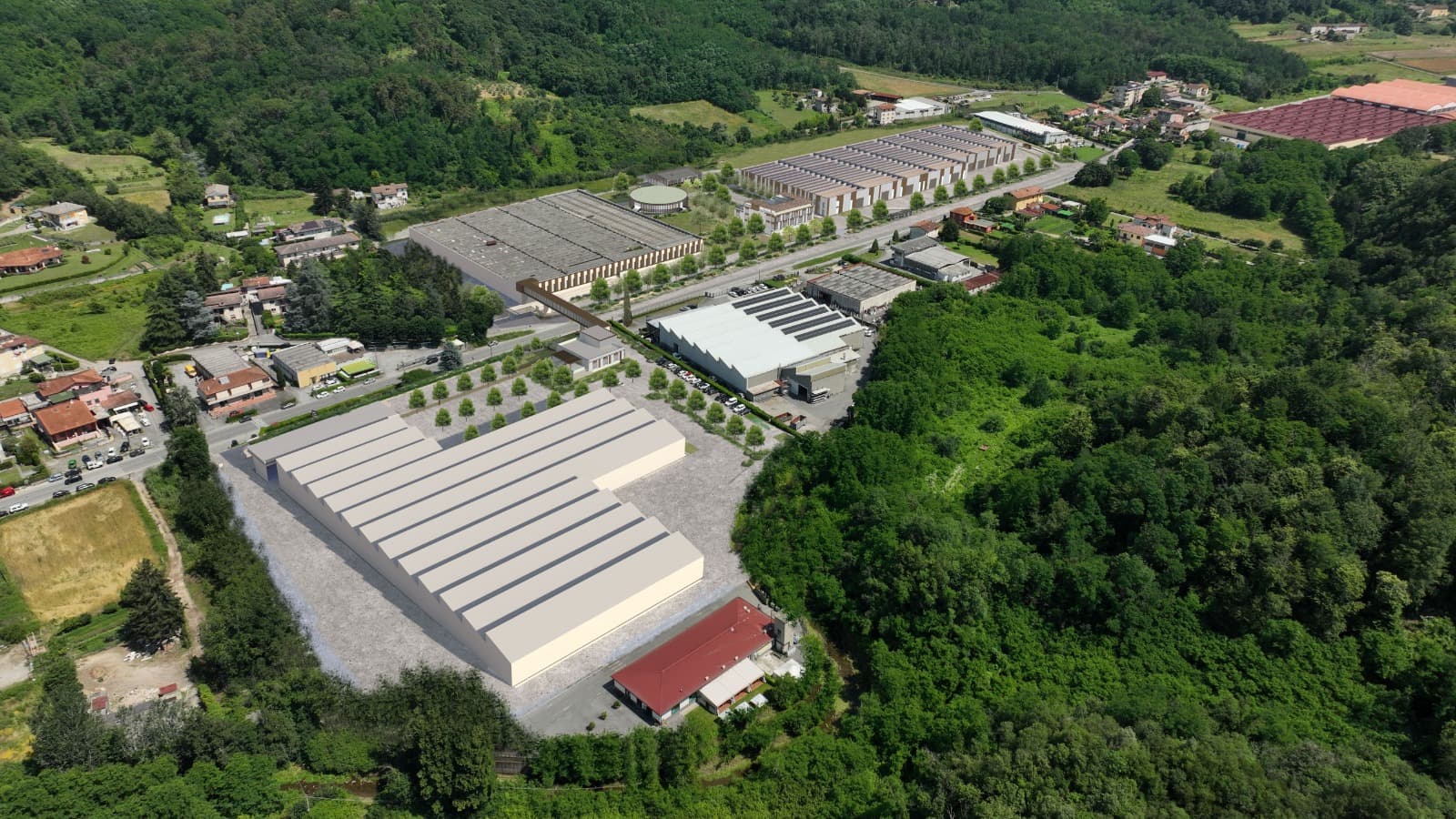 Il rendering del nuovo quartier generale Fosber a Monsagrati, nel comune di Pescagli (Lucca)