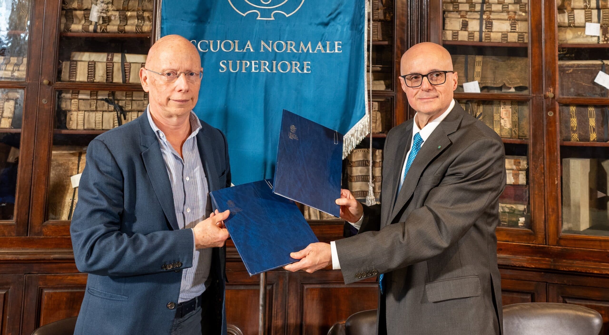 Frederic Worms, direttore dell'Ecole Normale parigina, e Alessandro Schiesaro, direttore della Normale di Pisa