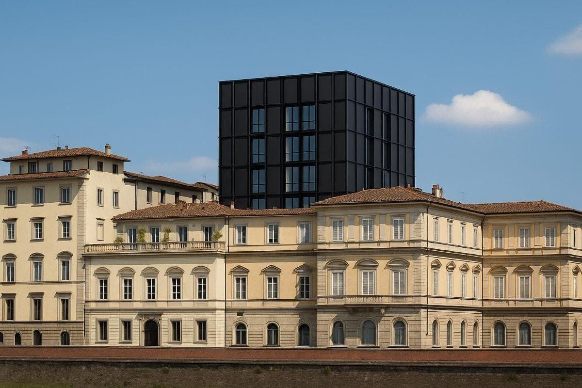 Il "cubo nero" che svetta sui lungarni di Firenze